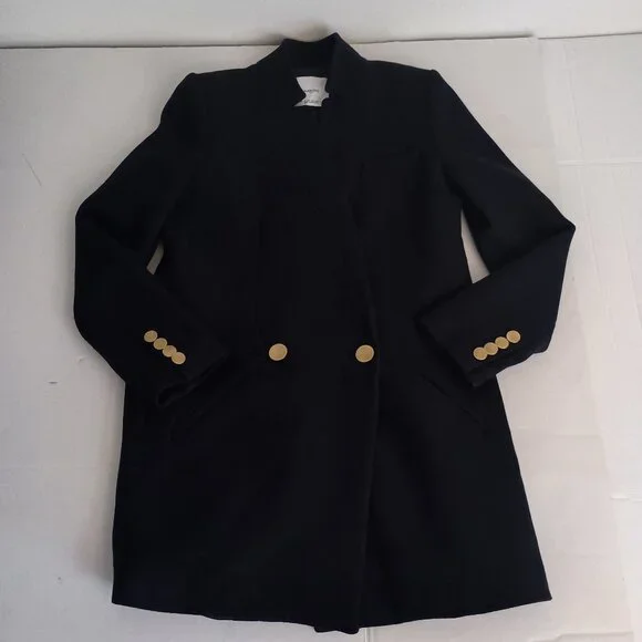 Mango Wool Blend Double Breasted Mid-Thigh Suit Coat Navy Blue Women’s XXS EUC - Picture 7 of 16